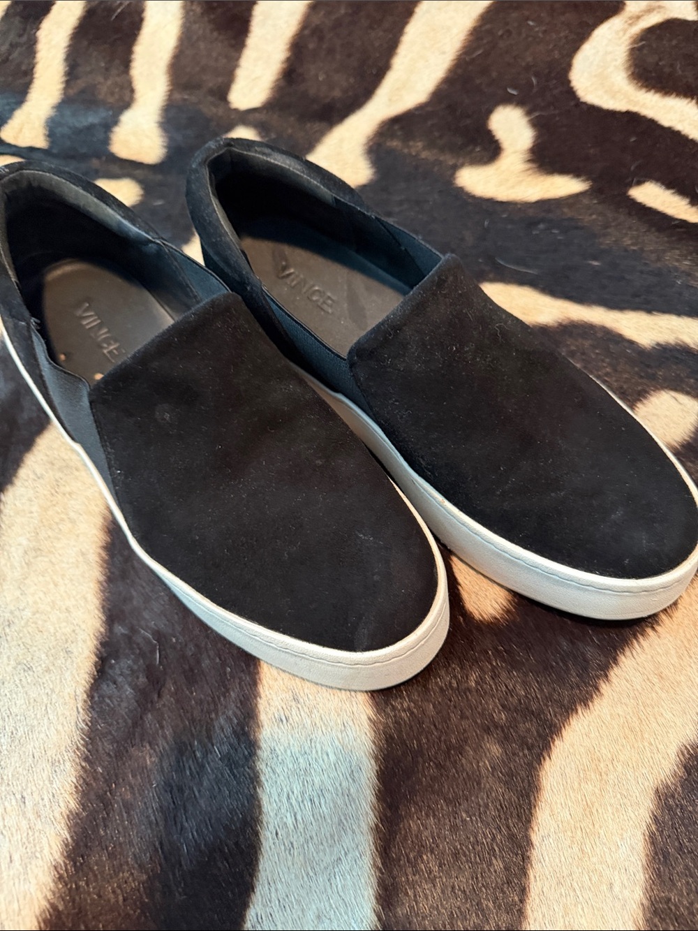 Vince Black Suede Slip-On Flats with White Sole